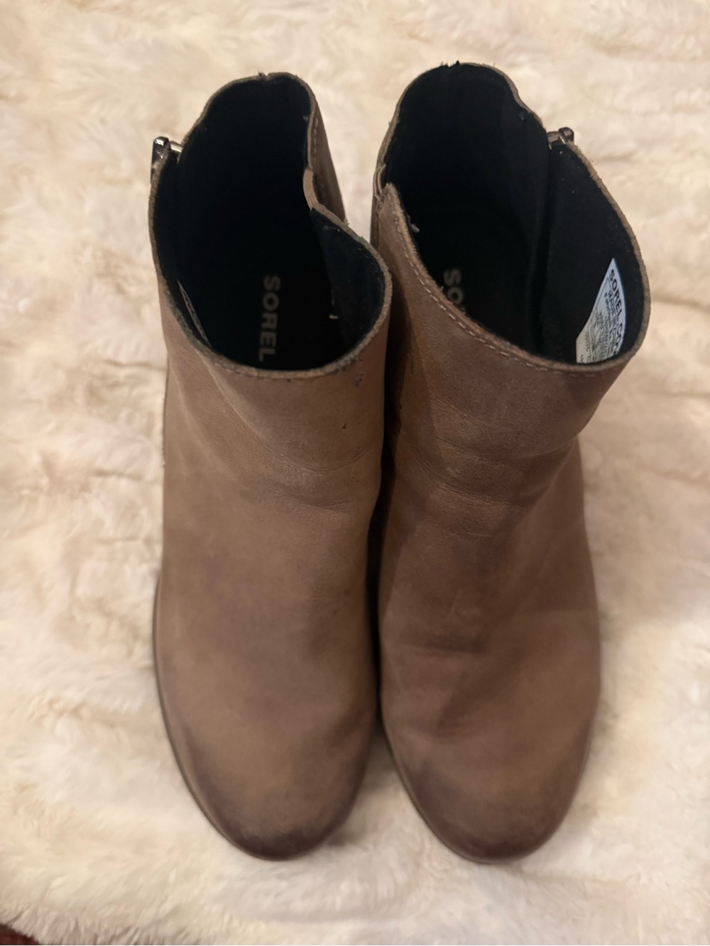 Sorel Taupe Leather Ankle Booties with Side Zip